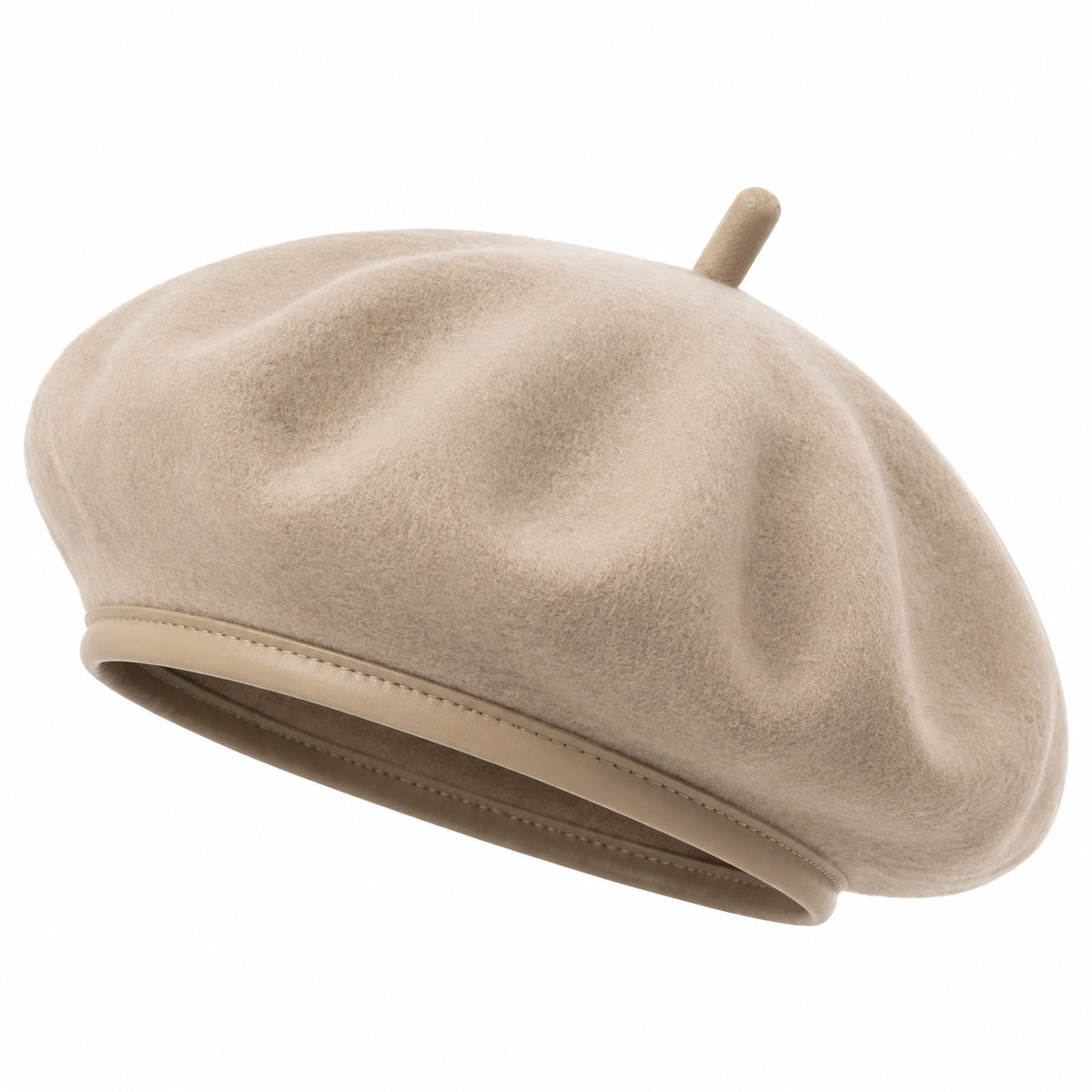 Béret taille unique en tissu doux beige style classique