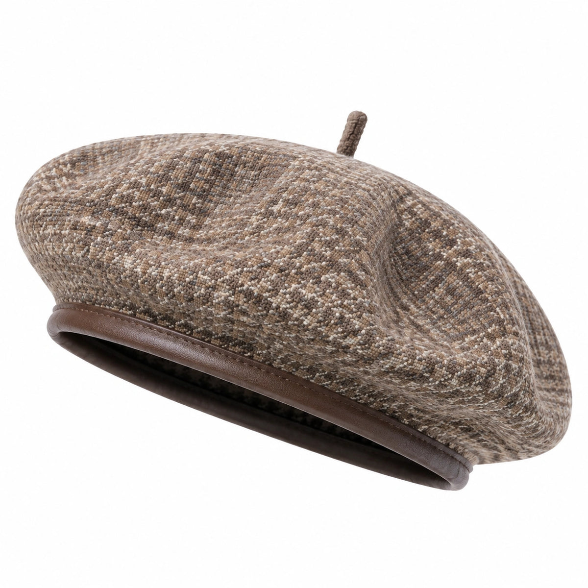 Béret taille unique en tissu chiné marron style classique