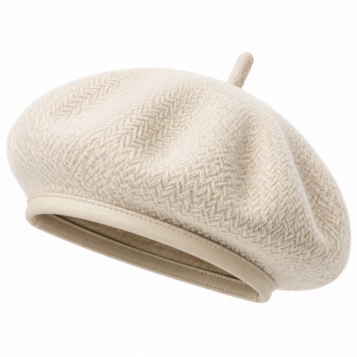Béret taille unique en tissu texturé beige - style décontracté