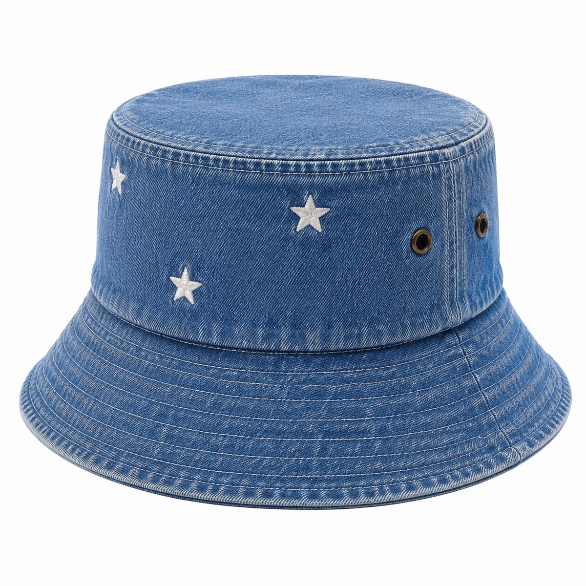 Chapeau bob taille unique en denim bleu à étoiles brodées respirant