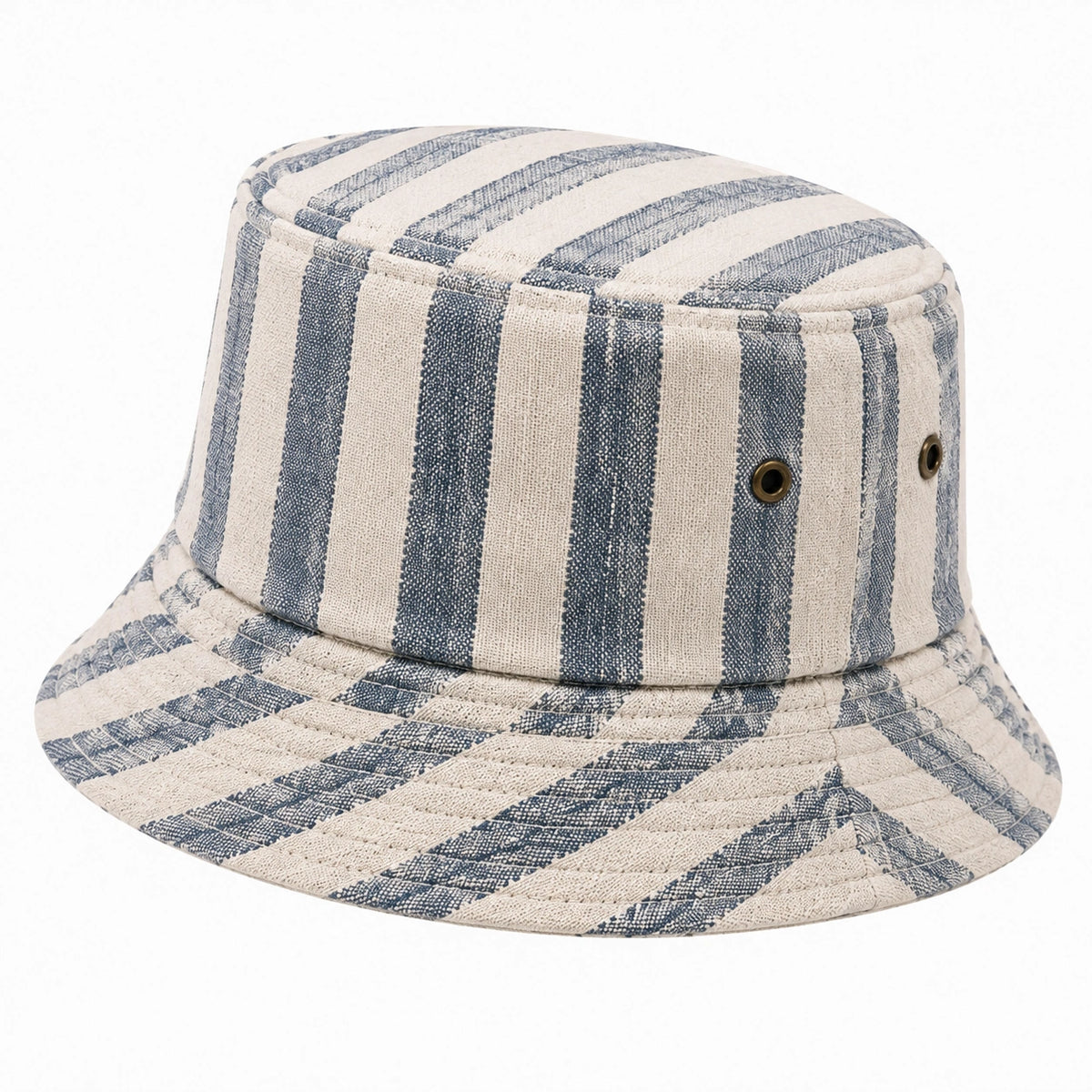 Chapeau bob taille unique en tissu rayé bleu et écru - respirant style décontracté