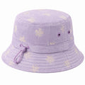 Chapeau bob taille unique en tissu violet à motif floral avec cordon de serrage