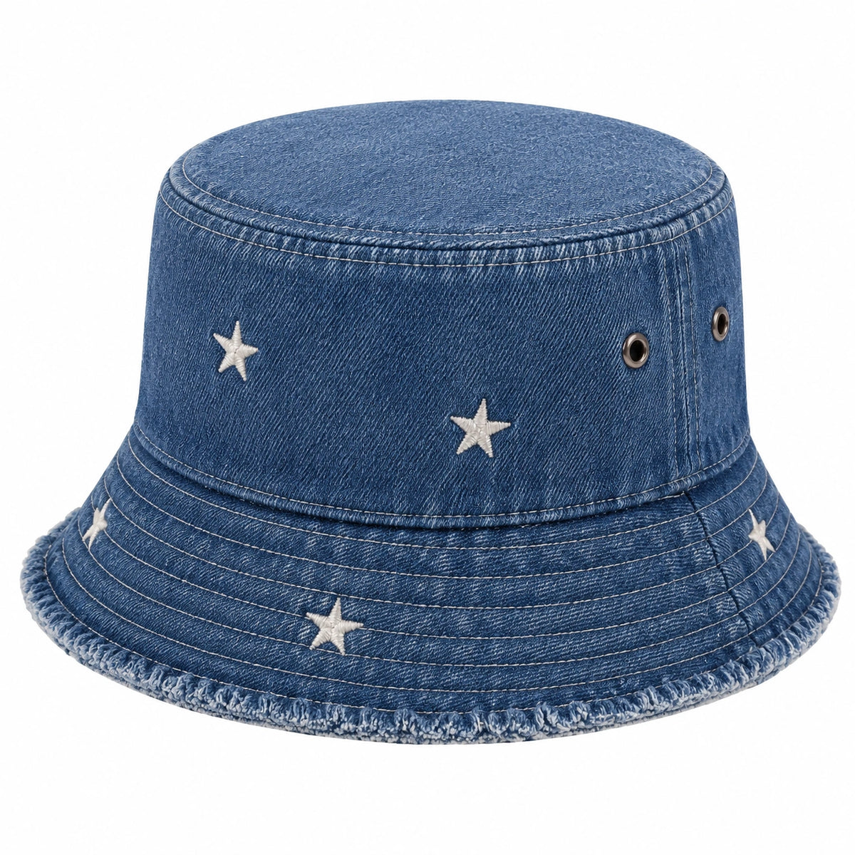 Chapeau bob taille unique en denim bleu à étoiles brodées style décontracté