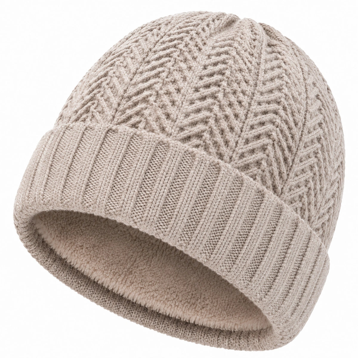 Bonnet taille unique en maille beige doublé chaud style torsadé