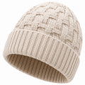 Bonnet taille unique en maille écru à revers motif torsadé