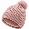 Bonnet taille unique en maille rose poudré avec pompon - doublé chaud pour l'hiver