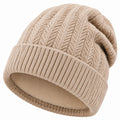 Bonnet tricoté beige taille unique doublé polaire à revers pour adulte