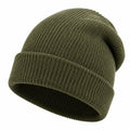 Bonnet taille unique en maille côtelée vert olive - revers souple pour usage quotidien