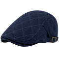 Casquette plate taille unique en tissu bleu marine à carreaux avec boucle réglable