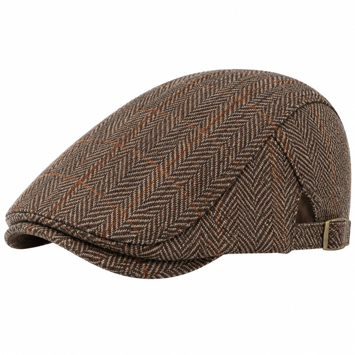 Casquette plate taille unique en tissu marron à chevrons réglable style classique