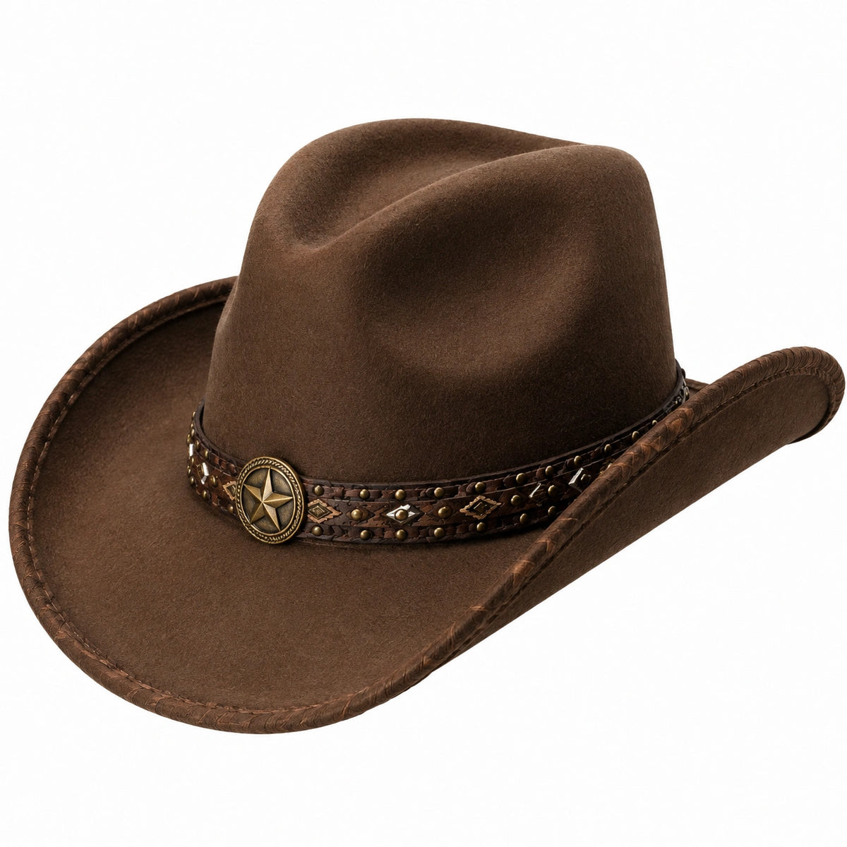 Chapeau taille unique brun en textile effet daim à bord large décoré