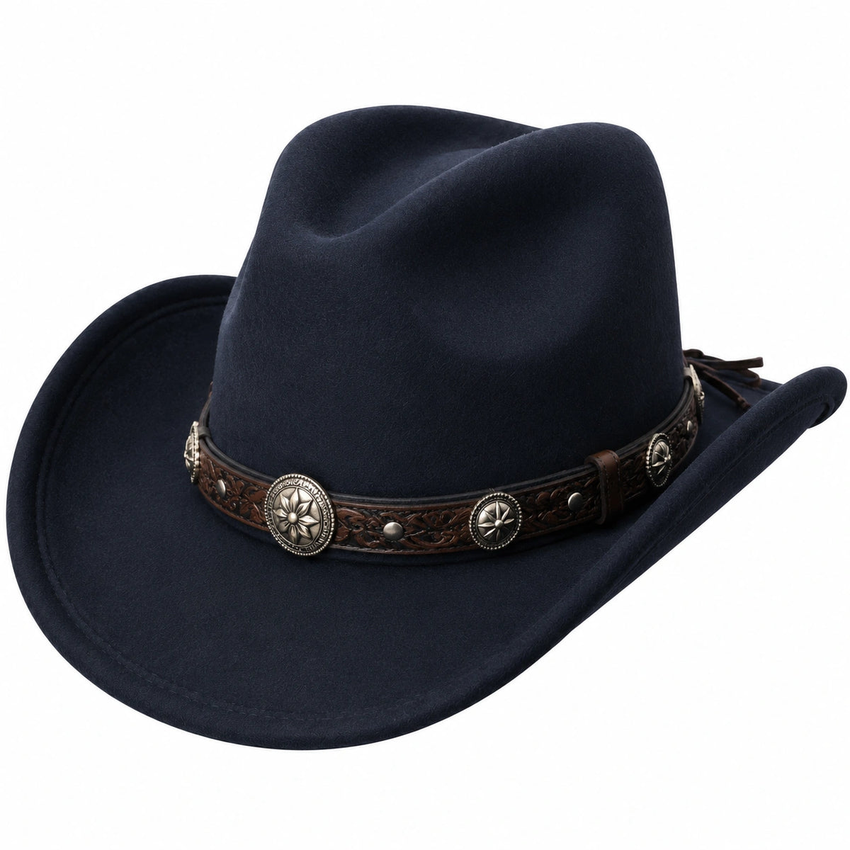Chapeau cowboy taille unique en textile effet feutre bleu marine à bande décorative