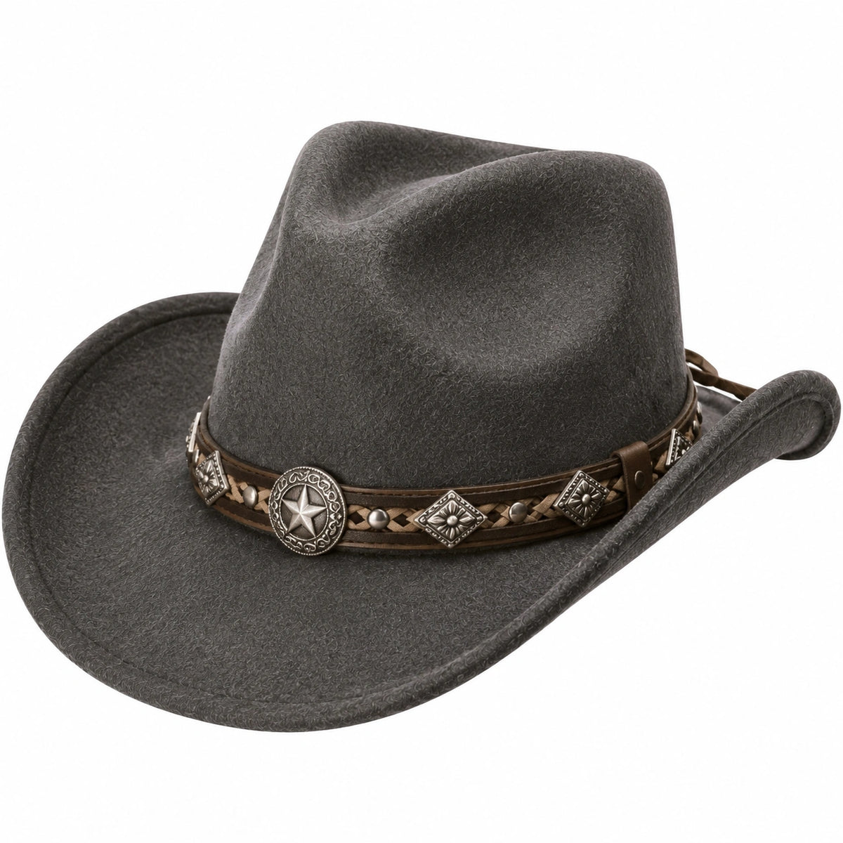 Chapeau cowboy taille unique gris anthracite en feutre synthétique avec bande décorative style western
