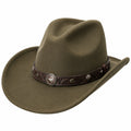 Chapeau cowboy taille unique en feutre vert kaki avec bandeau décoratif style western