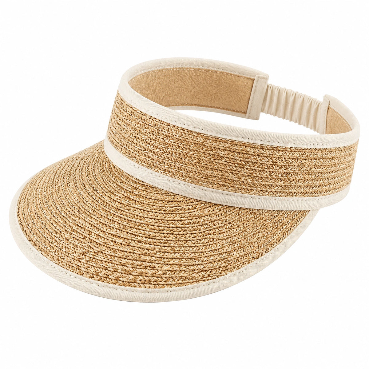 Visière taille unique en fibres tressées beige - protection solaire ajustable